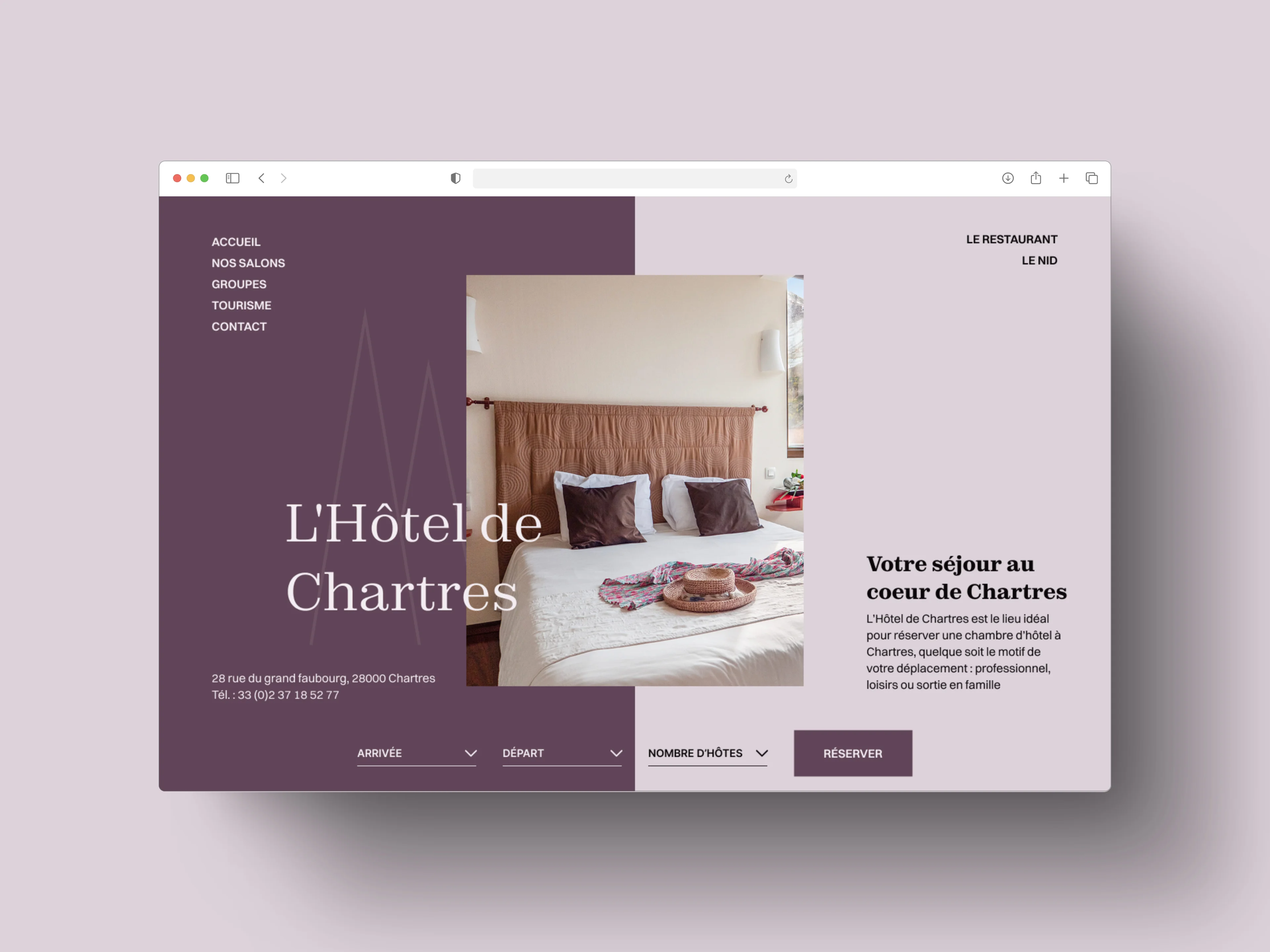 Page d'accueil du site de l'Hôtel de Chartres