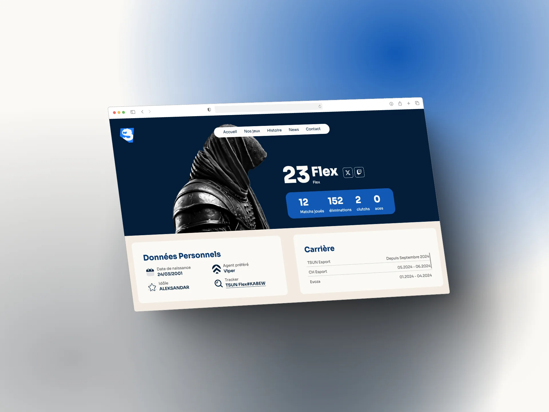 Page joueur du site de TSUN Esport