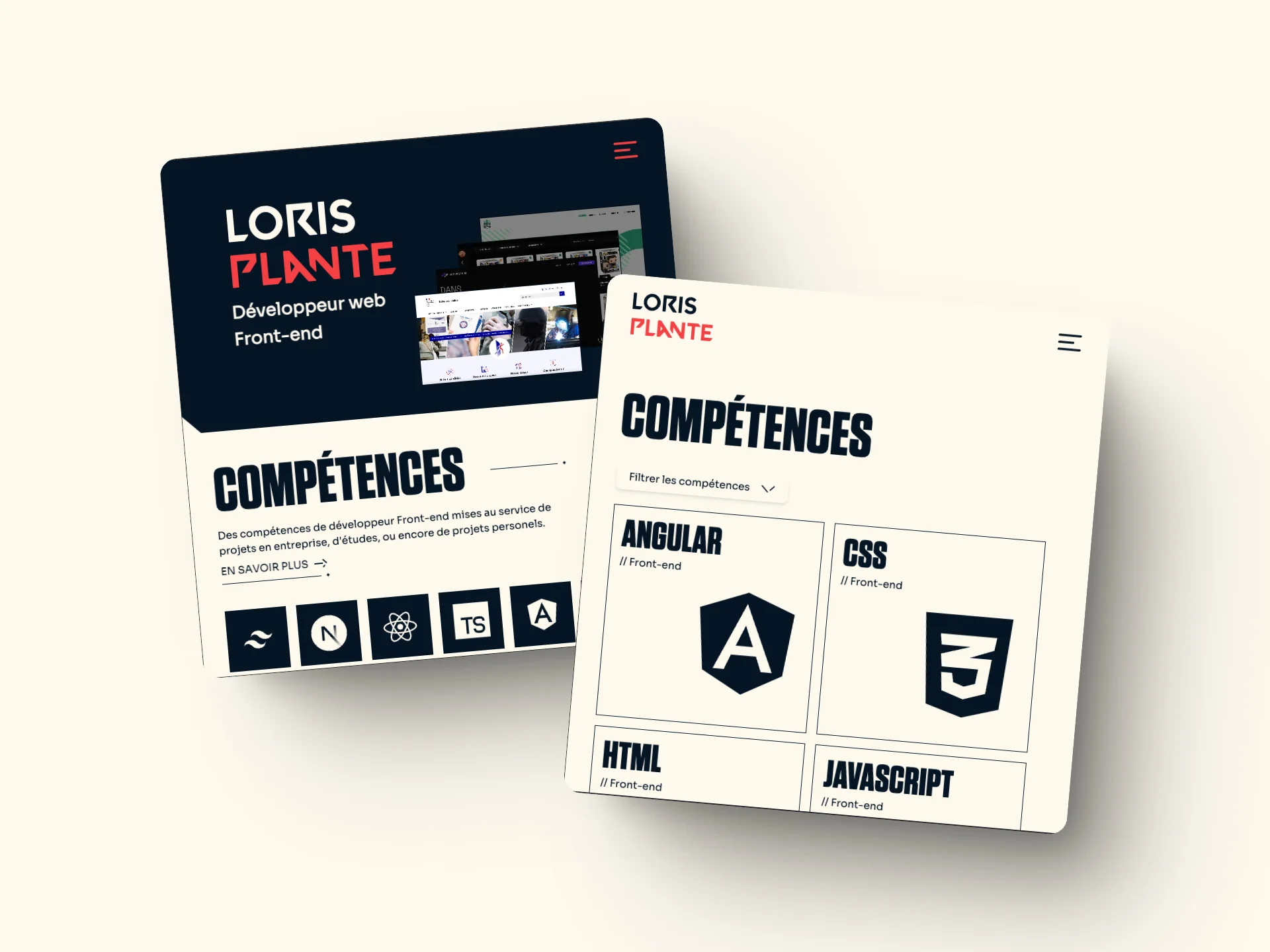 2 captures d'écran du site de Loris PLANTÉ